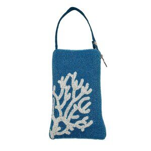 Bamboo Trading Company Blue Beaded Fabric Crossbody Bag